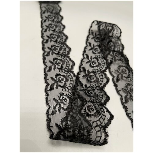 Кружево капроновое, 40 мм х 3м./ Цвет черный / Skroll