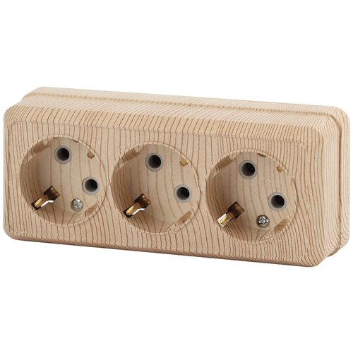 Розетка 3-ая с заземлением Intro Quadro 2-206-11 3x2P+E, 16А-250В, IP20, сосна, Б0053826