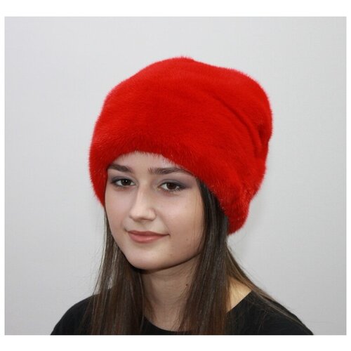 фото Шапка шлем шапка норковая зимняя, шерсть, подкладка, размер 56 - 57, красный мария