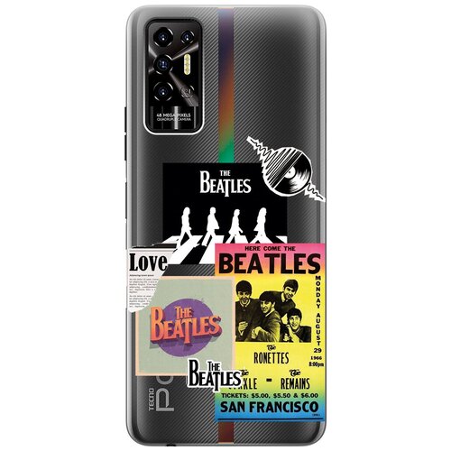 Силиконовый чехол с принтом Beatles Stickers для Tecno Pova 2 / Техно Пова 2 силиконовый чехол с принтом bts stickers для tecno pova 2 техно пова 2