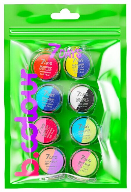 Набор графических лайнеров для макияжа 7 DAYS B.Colour UVglow Neon Pastel т.10 B.Match 8 шт*5 г