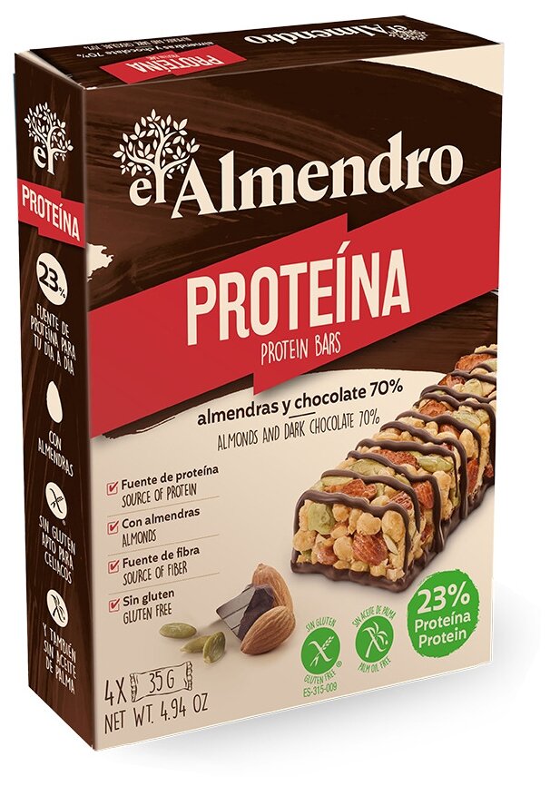 Протеиновый батончик El Almendro из миндаля с горьким шоколадом 140 гр - фотография № 1