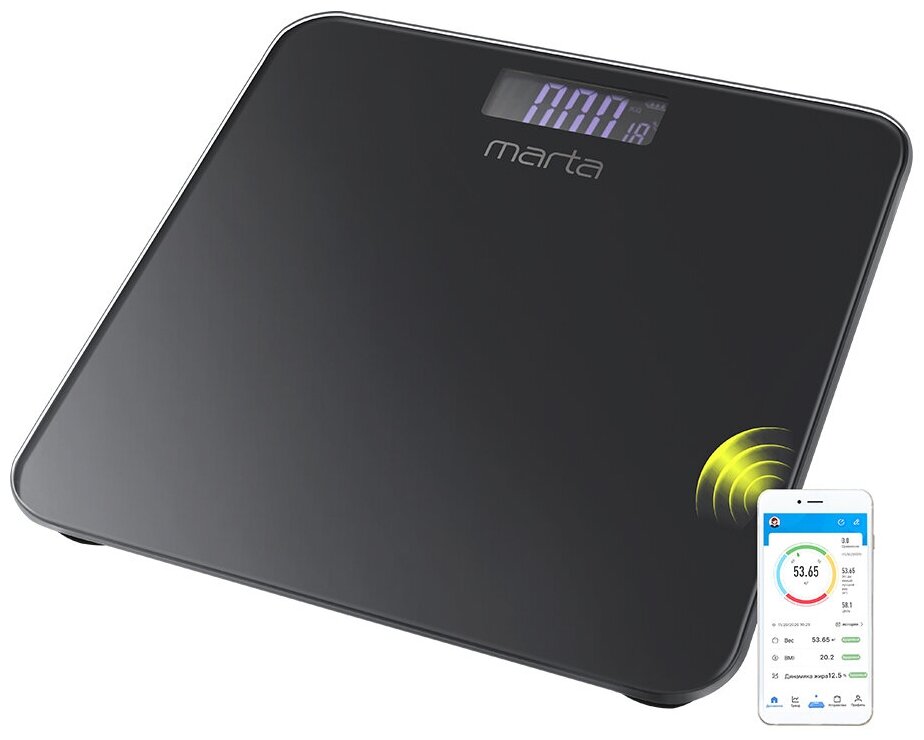 Весы напольные MARTA MT-1684 черный жемчуг LCD диагностические, умные с Bluetooth - фотография № 2