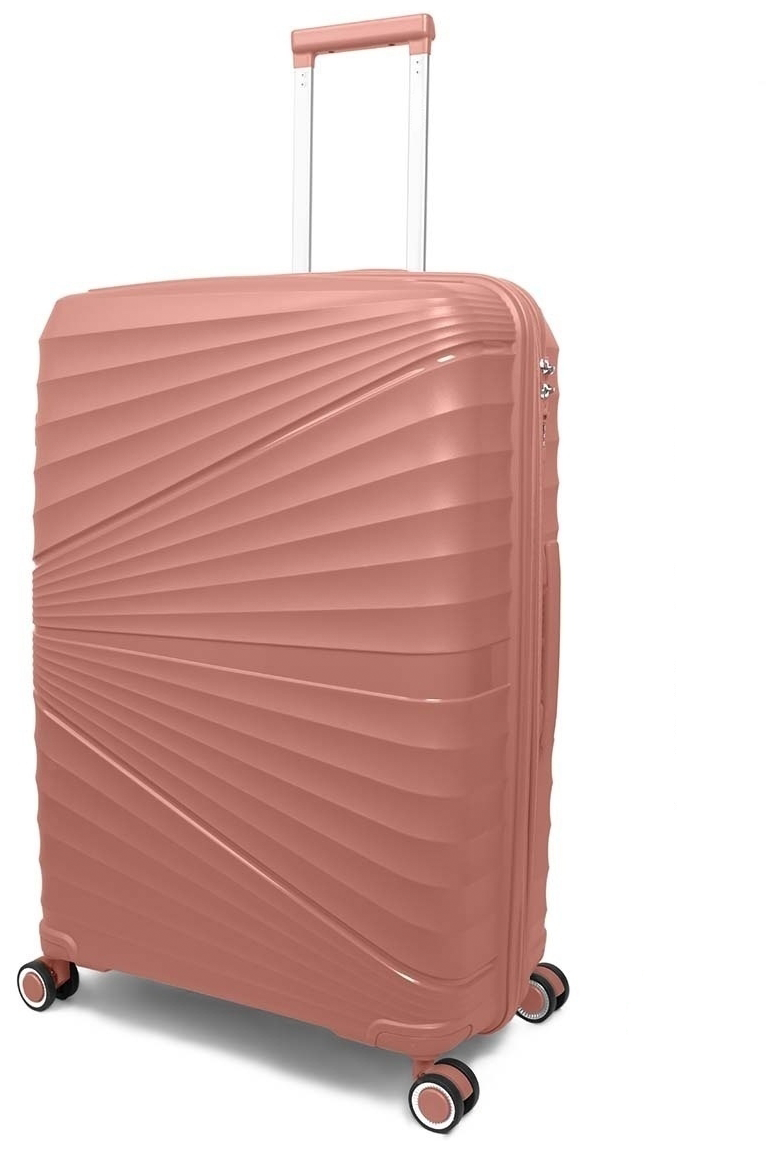 Чемодан на колесах дорожный средний багаж для путешествий для девочек m TEVIN размер М 64 см 62 л легкий 3.2 кг прочный полипропилен Розовая пудра луч