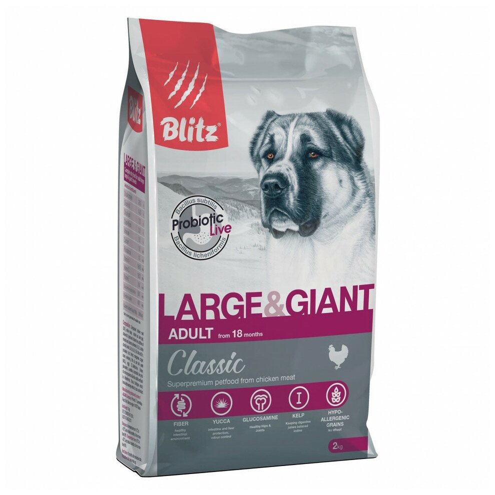 Blitz Classic Adult Large & Giant Breed сухой корм для взрослых собак крупных пород, с курицей - 2 кг