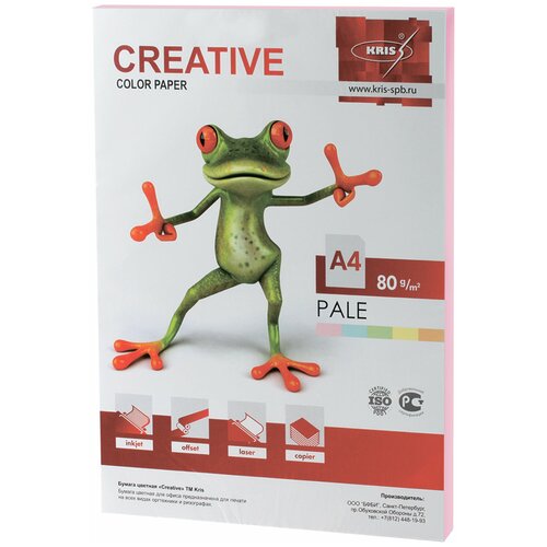 Бумага цветная CREATIVE color, А4, 80 г м2, 100 л, пастель, розовая