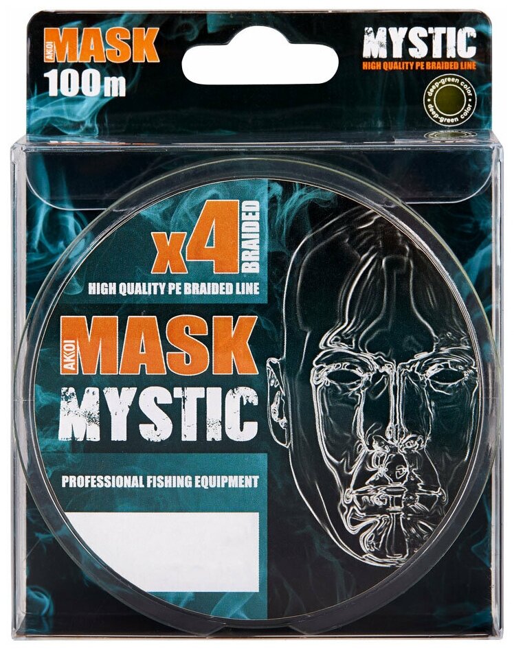 Плетёный шнур AKKOI Mask Mystic X4 (тёмно-зелёный размотка 100 м диаметр 016 1 )