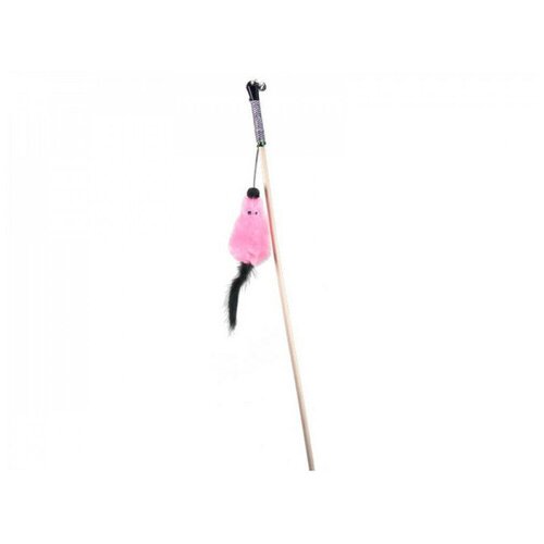 Махалка Мышь с мятой розовый мех с хвостом из нат. норки на веревке GoSi этикетка флажок