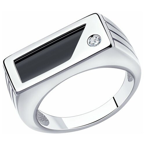 кольцо 1457930035 из серебра 925 пробы с ониксом агатом зелёным природным и фианитом 17 5 Кольцо Diamant, серебро, 925 проба, размер 21