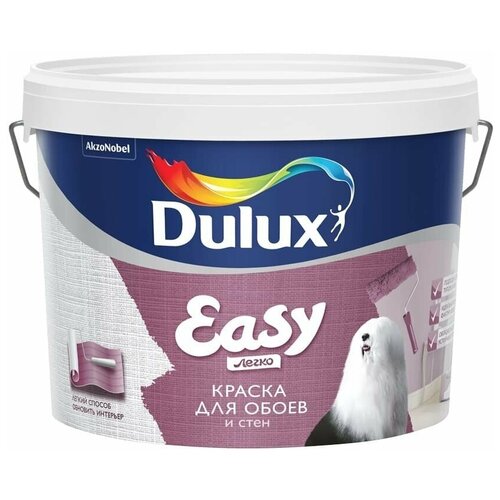Краска водно-дисперсионная Dulux Easy влагостойкая моющаяся матовая белый 2.5 л 3.23 кг