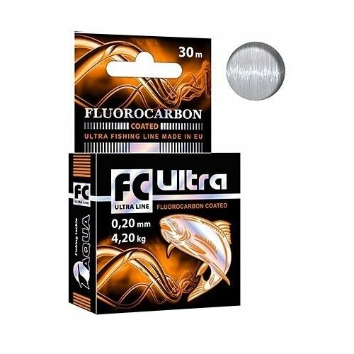 fc ultra fluorocarbon 0 22mm 30m Леска зимняя для рыбалки AQUA FC ULTRA Fluorocarbon Coated 0,20mm 30m, 1 штука