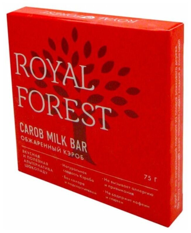 Royal Forest Шоколад "Обжаренный кэроб" Carob milk bar, 75 г, Royal Forest