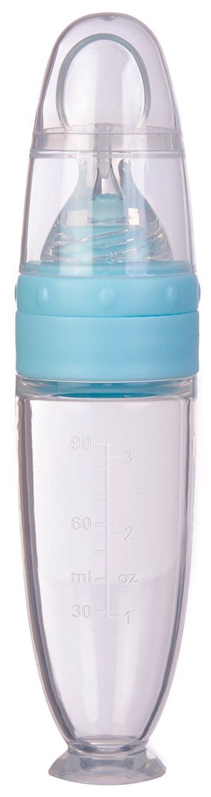 Бутылочка на присоске для кормления с ложкой (силикон) голубой