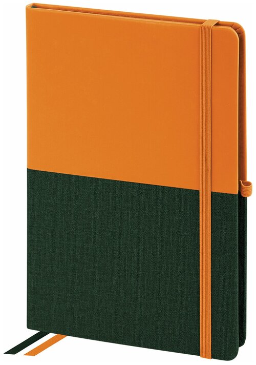 Бизнес-блокнот / записная книжка мужской / женский А5 (148х218 мм), Brauberg Duo под кожу с резинкой, 80 листов, клетка, оранжевый/зеленый