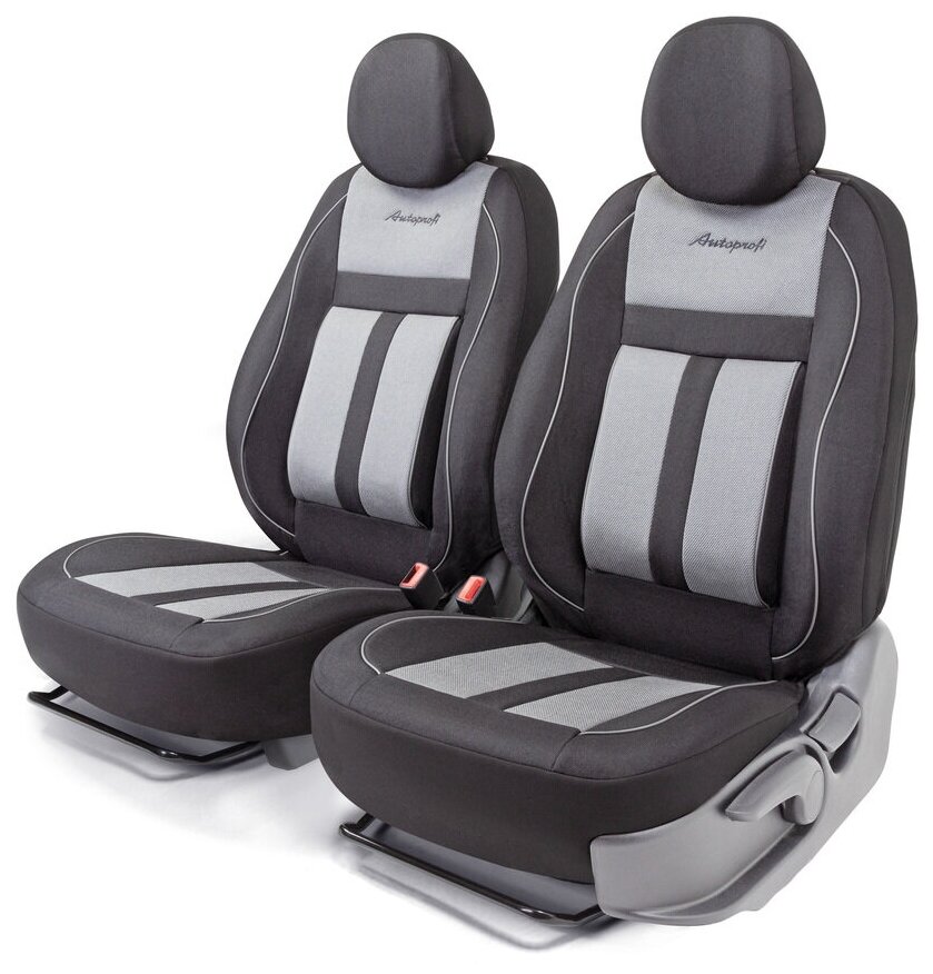 Получехлы на передние сиденья AUTOPROFI CUS-0405 BK/GY CUSHION COMFORT, эко-хлопок, 5 мм поролон, 3D крой, поясничный упор, 4 пред., чёрный/серый