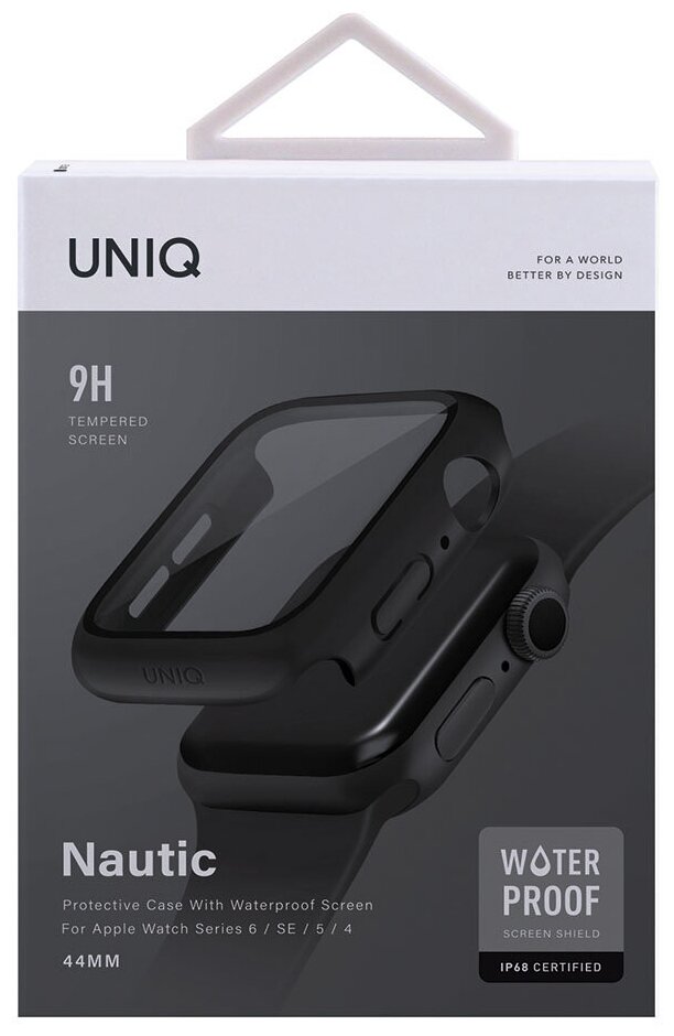 Uniq для Apple Watch 4/5/6/SE 44 mm чехол Nautic +9H glass Water-resistant IP68 Black