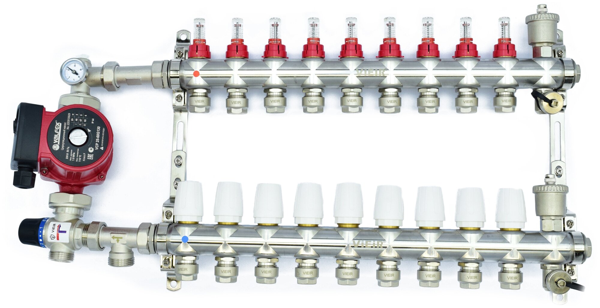 Комплект для тёплого пола на 9 контуров с насосом(Коллектор VR116-09AKN на 9 контуров, Насос циркуляционный , Евроконусы, Насосно-Смесительный узел VR204A)