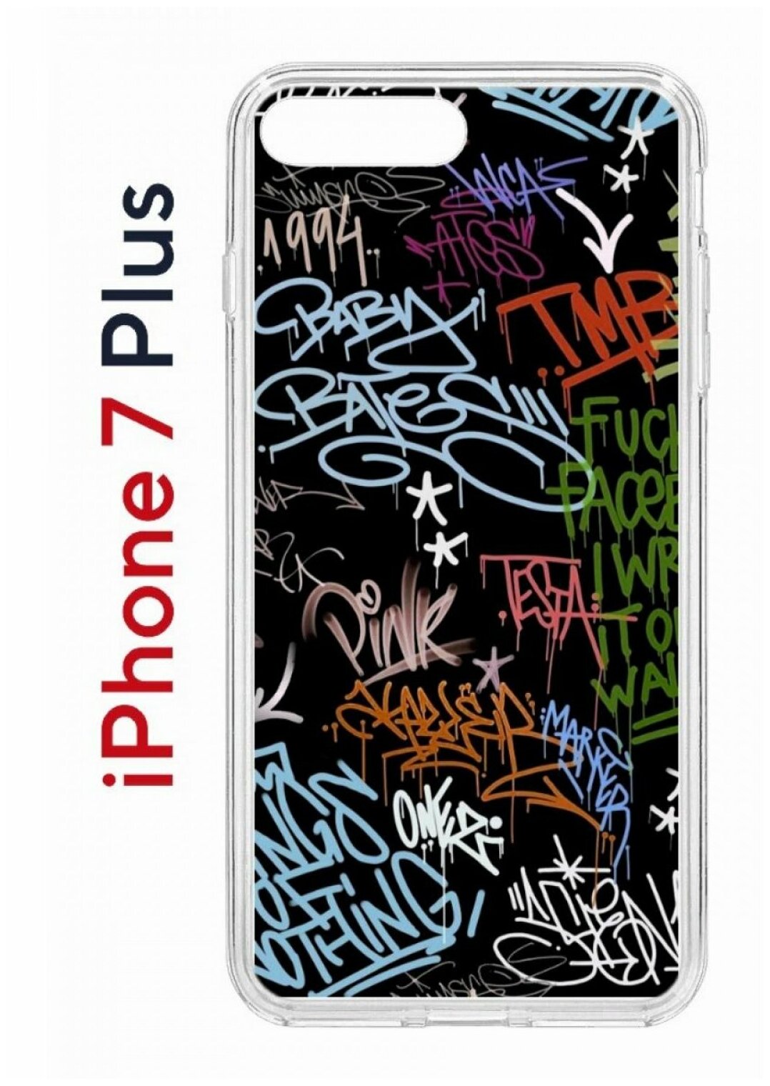 Чехол для iPhone 7 Plus/8 Plus Kruche Print Граффити,противоударный силиконовый бампер с рисунком,пластиковая накладка с защитой камеры