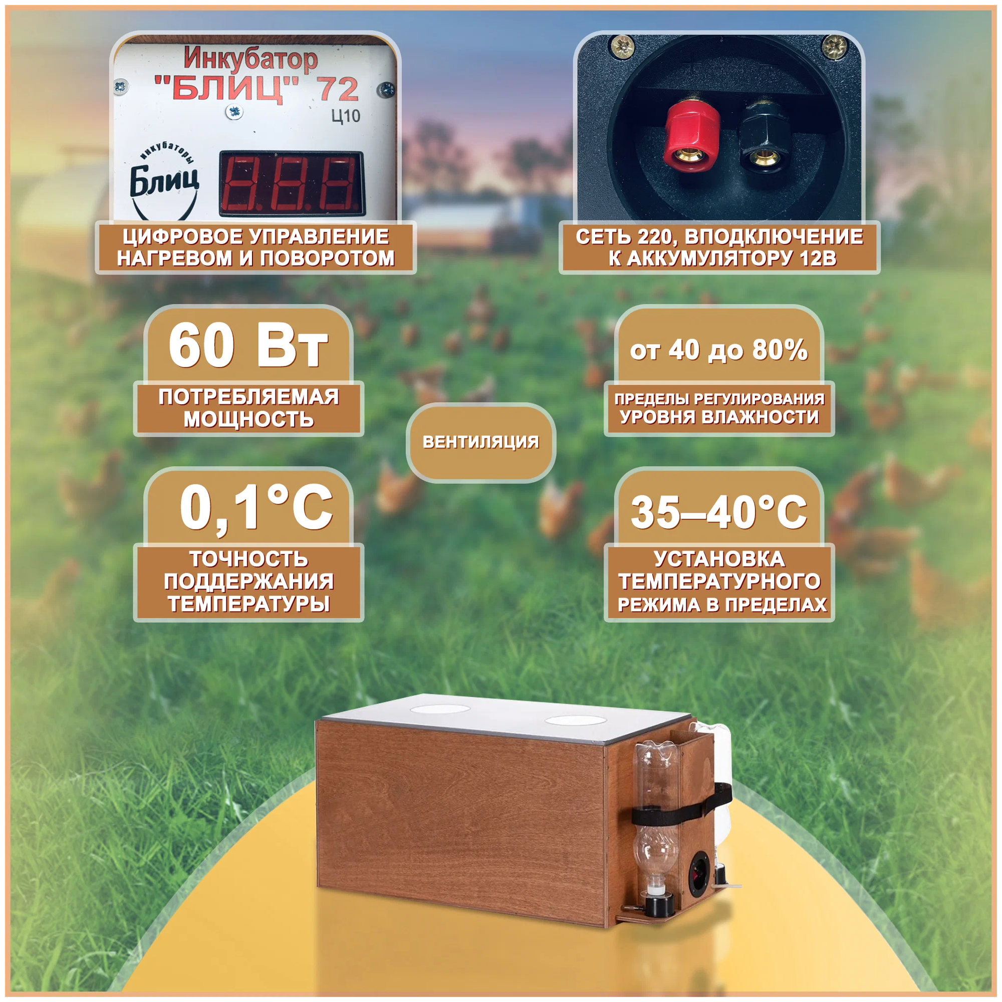 Инкубатор Блиц 72 цифровой коричневый - фотография № 2
