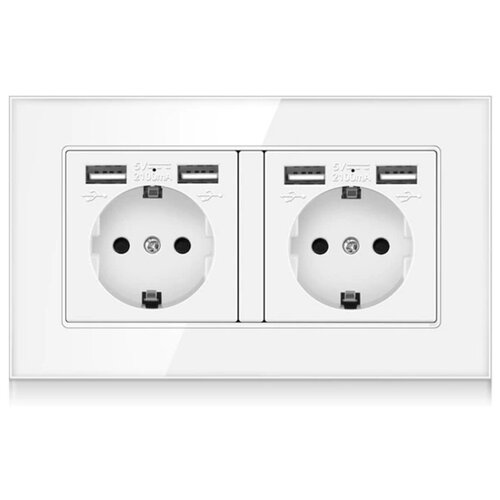 Электрическая розетка двойная DiXiS 2 Gang Socket с портами 4 x USB EU (86x146) White (TKEU-2)