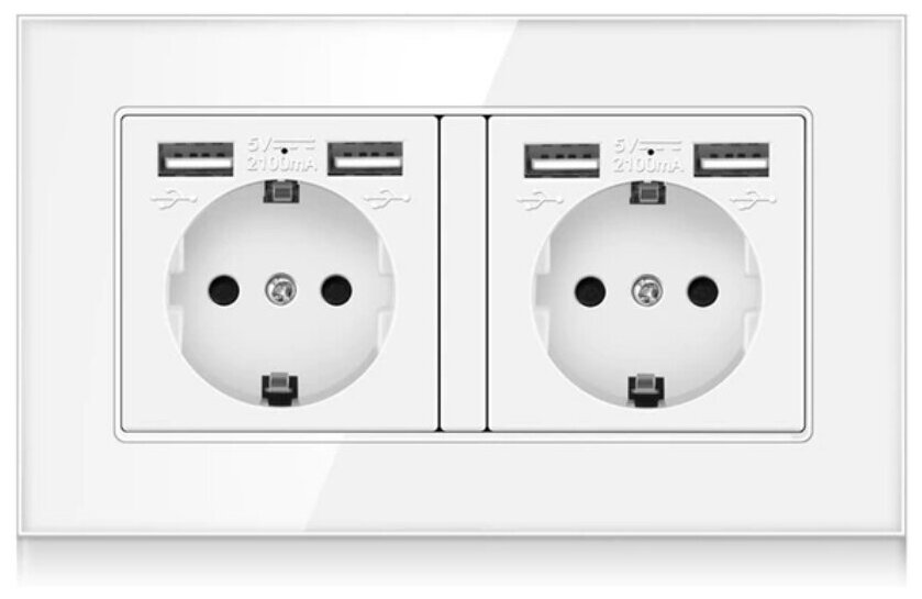 Электрическая розетка двойная DiXiS 2 Gang Socket с портами 4 x USB EU (86x146) White (TKEU-2)