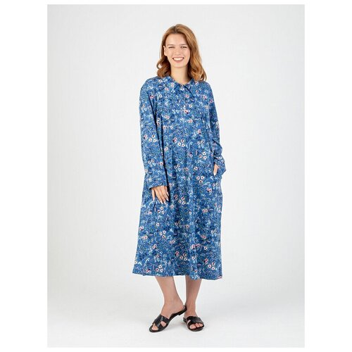 Платье женское Lilians, оверсайз, большие размеры, сине-голубое, цветочный принт, размер 58