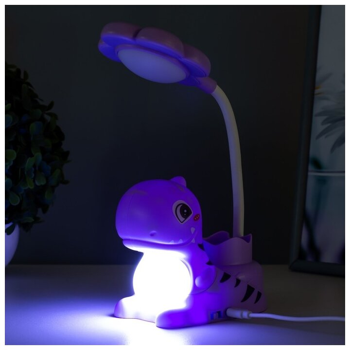 Настольная лампа "Сказочный динозаврик" LED 3Вт USB фиолетовый 7х12х33 см - фотография № 2