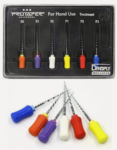 Изображение товара Протейперы ручные (6шт) ProTaper Дентсплай Майлифер (Dentsply Maillefer)в наборе (31мм :1хS1, 1хS2, 1хF1, 1хF2, 1хF3, 19мм 1хSX)