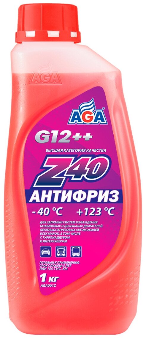 Антифриз AGA Z40 G12++ -40°С красный 1 кг