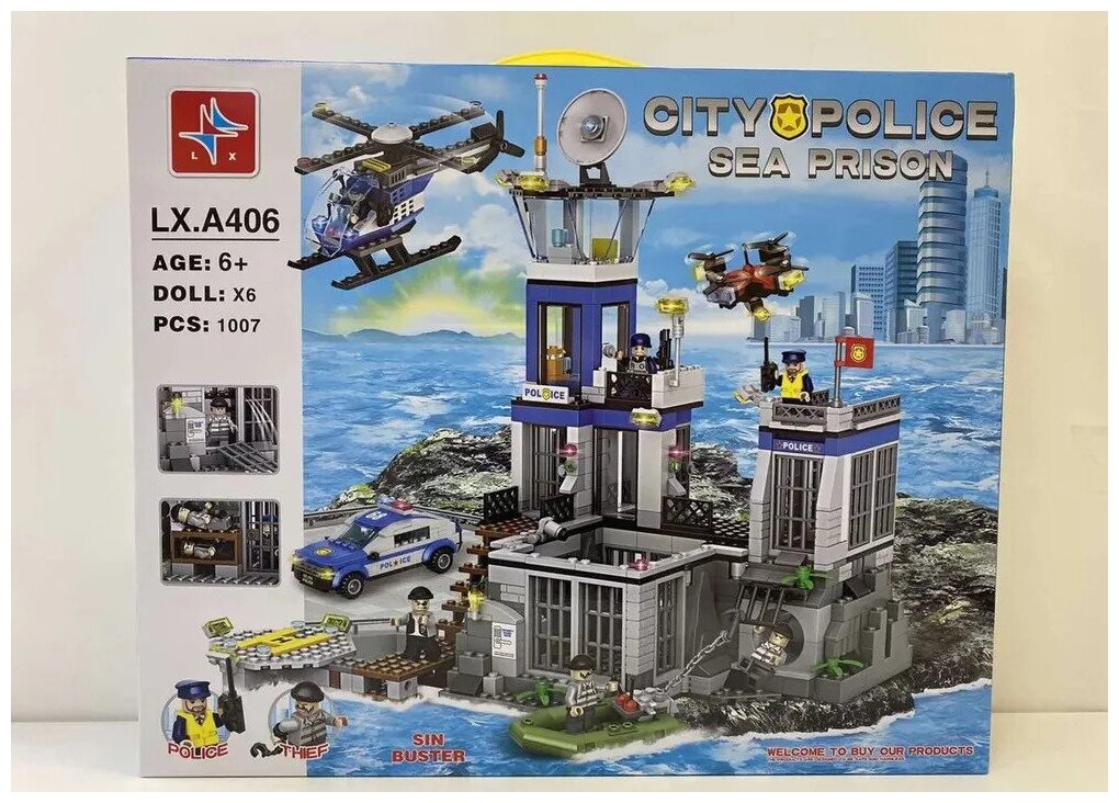 Конструктор City Police Побег из тюрьмы на острове / Городская Полиция LX.A406 / 1007 деталей / Совместим с лего