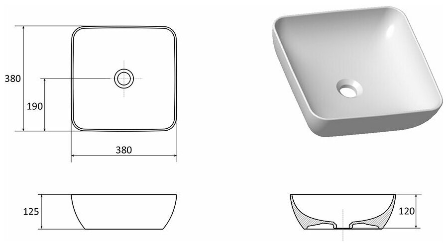 Умывальник Ravak UNI 380 S SLIM XJX01138001 - фотография № 2