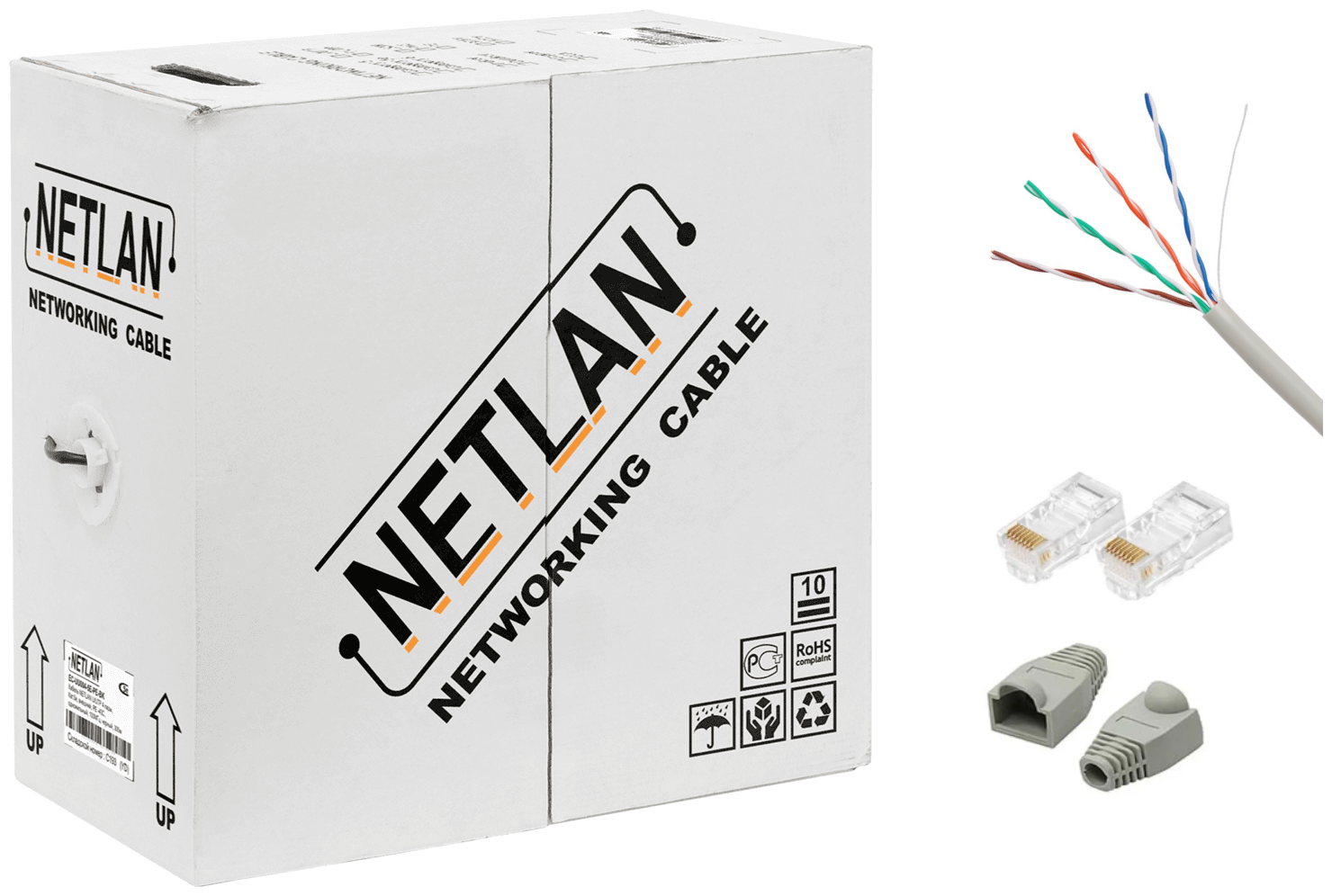 Кабель витая пара NETLAN EC-UU004-5E-PVC-GY Cat.5e Медь (Cu copper) Indoor 20/30/50/10/305 м