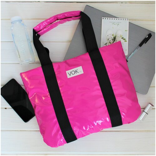 фото Сумка-шоппер vok.inc дутая женская лаковая розовая нет бренда