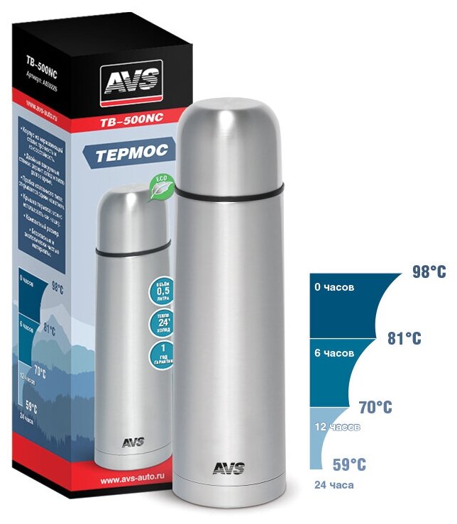 Термос AVS TB-500NC 0,5 л.(хром) - фотография № 1