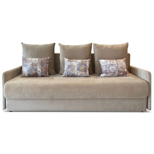 Прямой диван Авила 212х105х92 см, механизм еврокнижка, бежевый велюр