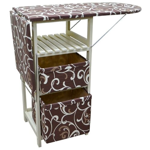 Гладильный комод одиночный Garden story арт. ГК1-002 слоновая кость коричневый вензель 