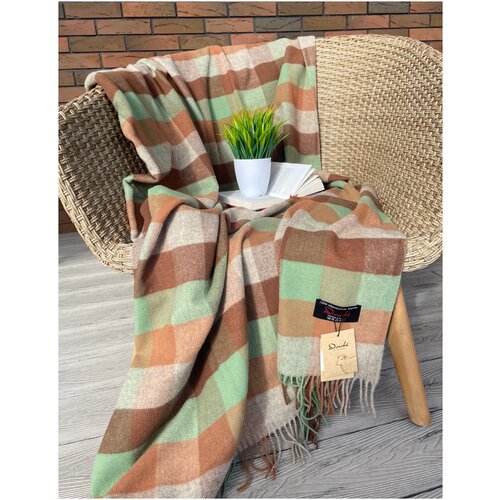 Плед DROBE Тонкая шерсть Нагорье 200х140, зеленый, коричневый в мелкую клетку