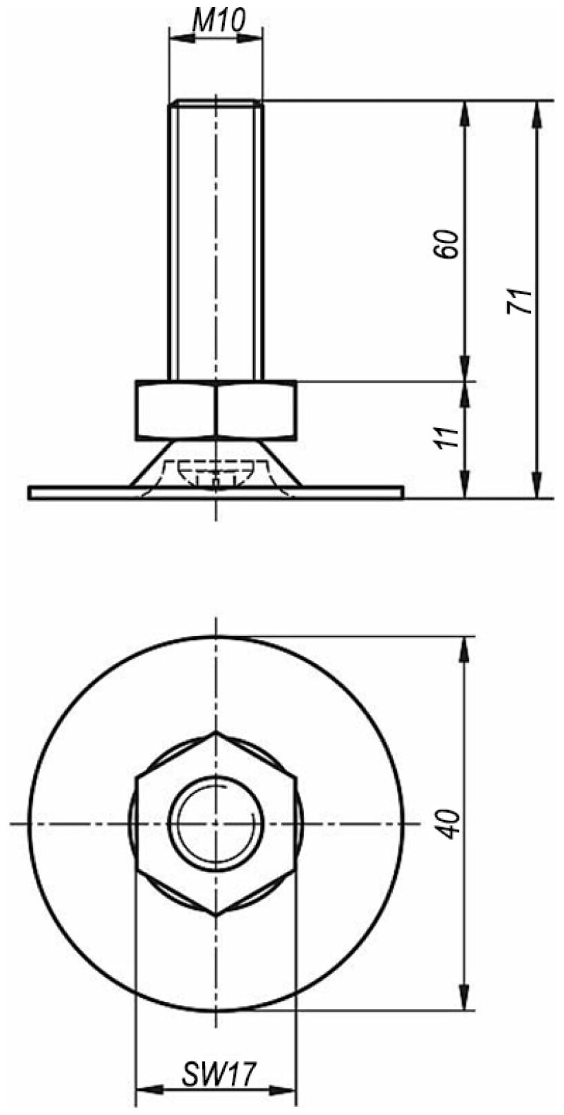 KIPP Регулируемая винтовая опора из стали M10X60 K067804010X060