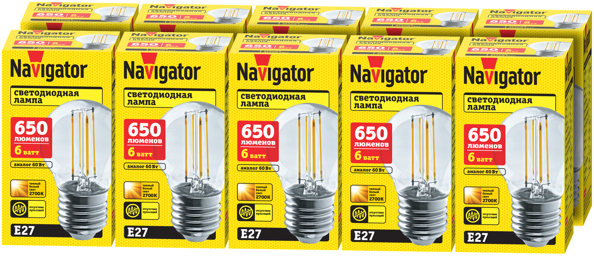 Светодиодная лампа Navigator 80 526 NLL-F-G45-6-230-2.7K-E27, 10 штук