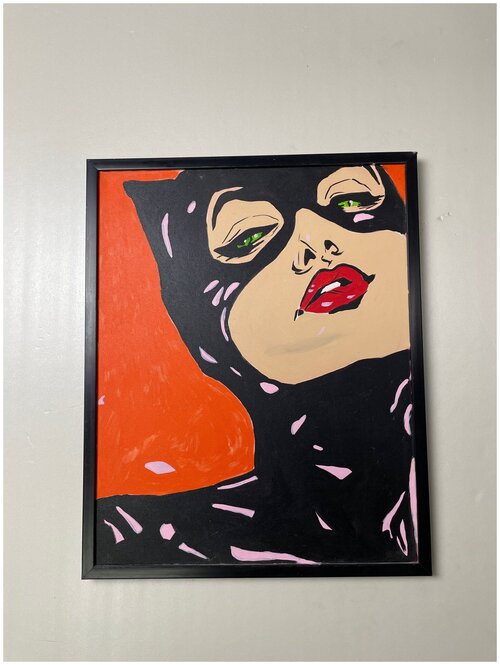 Картина постер на холсте Ручная работа акрил в раме DariArt по мотивам комикса «Женщина - кошка» 52*42 см