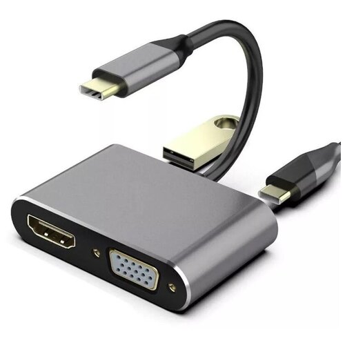 Кабель-концентратор USB3.1 TypeCm -->HDMI+USB3.0+PD+VGA Alum Grey 4K@30Hz, Telecom концентратор telecom tuc055 usb3 1 type c m hdmi f usb a f usb type c f vga f 4k 30hz