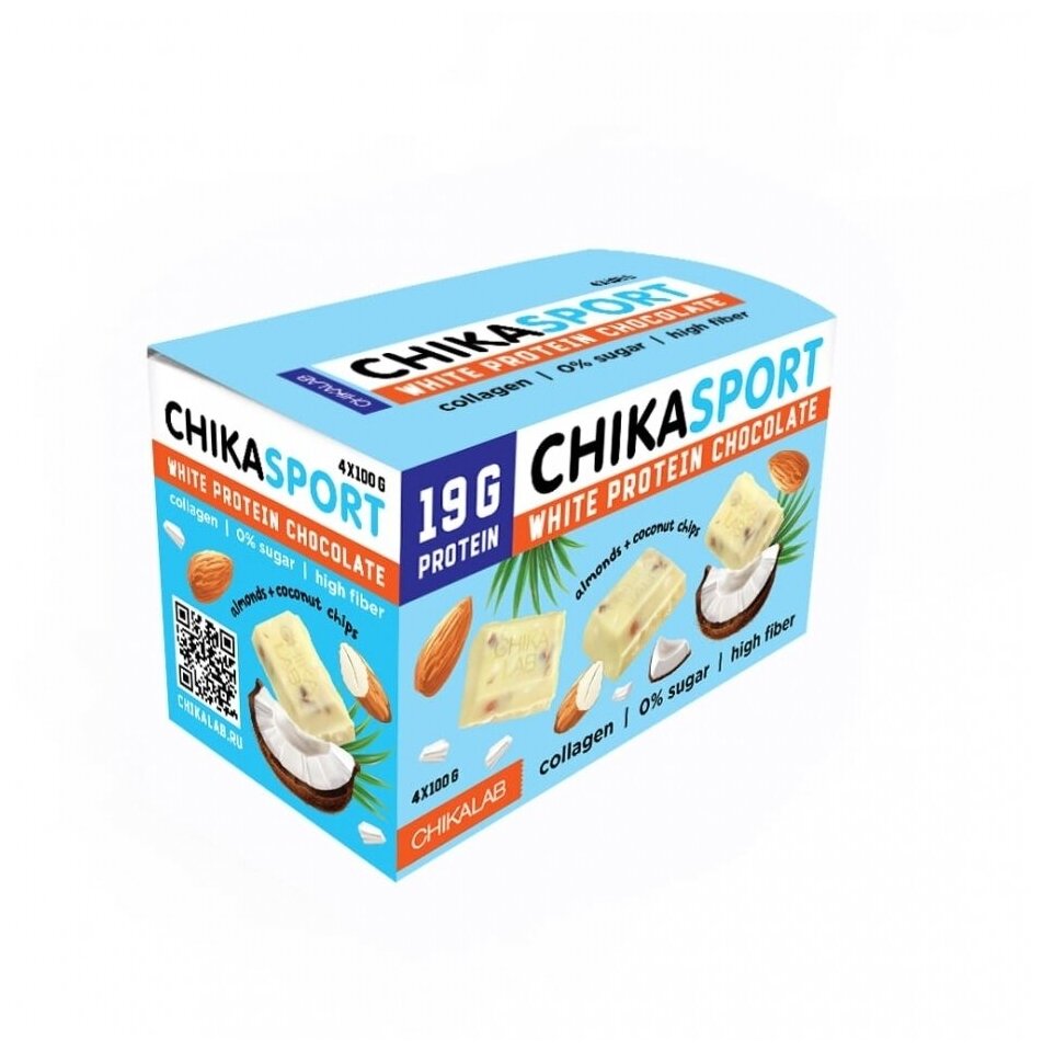 Шоколад белый с миндалем и кокосовыми чипсами ChikaLab 100г ООО Фитнес Фуд - фото №15