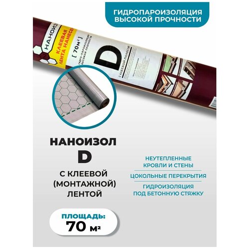 Гидро-пароизоляция высокой прочности Наноизол D (70 м2) c клеевой/монтажной полосой гидро пароизоляция высокой прочности наноизол d 1 5 46 67м 70 м2