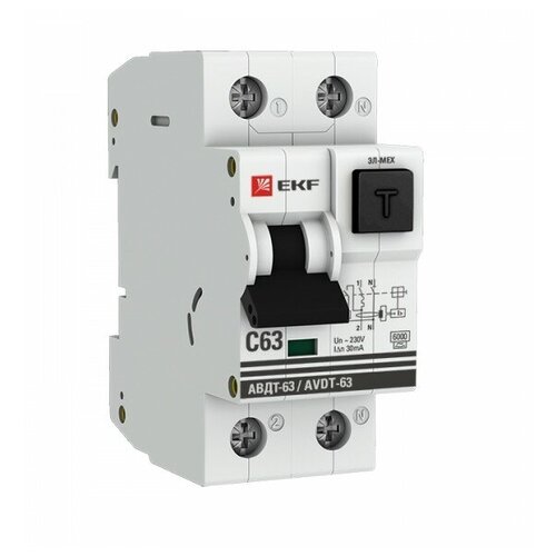 Выключатель автоматический дифференциальный АВДТ-63 1п+N 6А C 30мА тип A PROxima (электронный). DA63-6-30e EKF