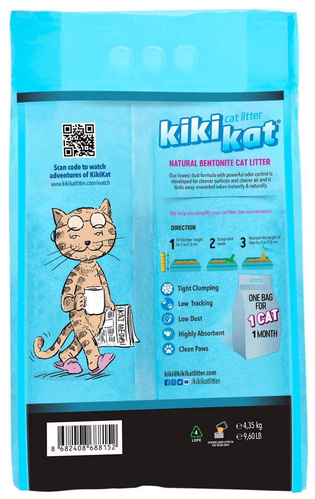 Бентонитовый наполнитель для кошачьего туалета "KikiKat" супер-белый комкующийся "Активированный уголь" 5 л. - фотография № 3