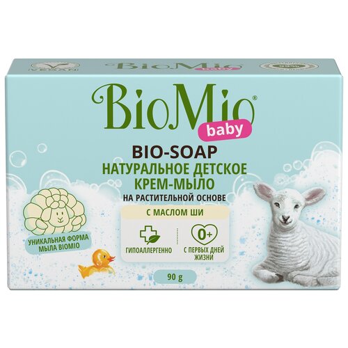BioMio Детское крем-мыло с маслом ши, 90 мл, 90 г детское жидкое мыло 0 mykiddo baby soap 300 мл