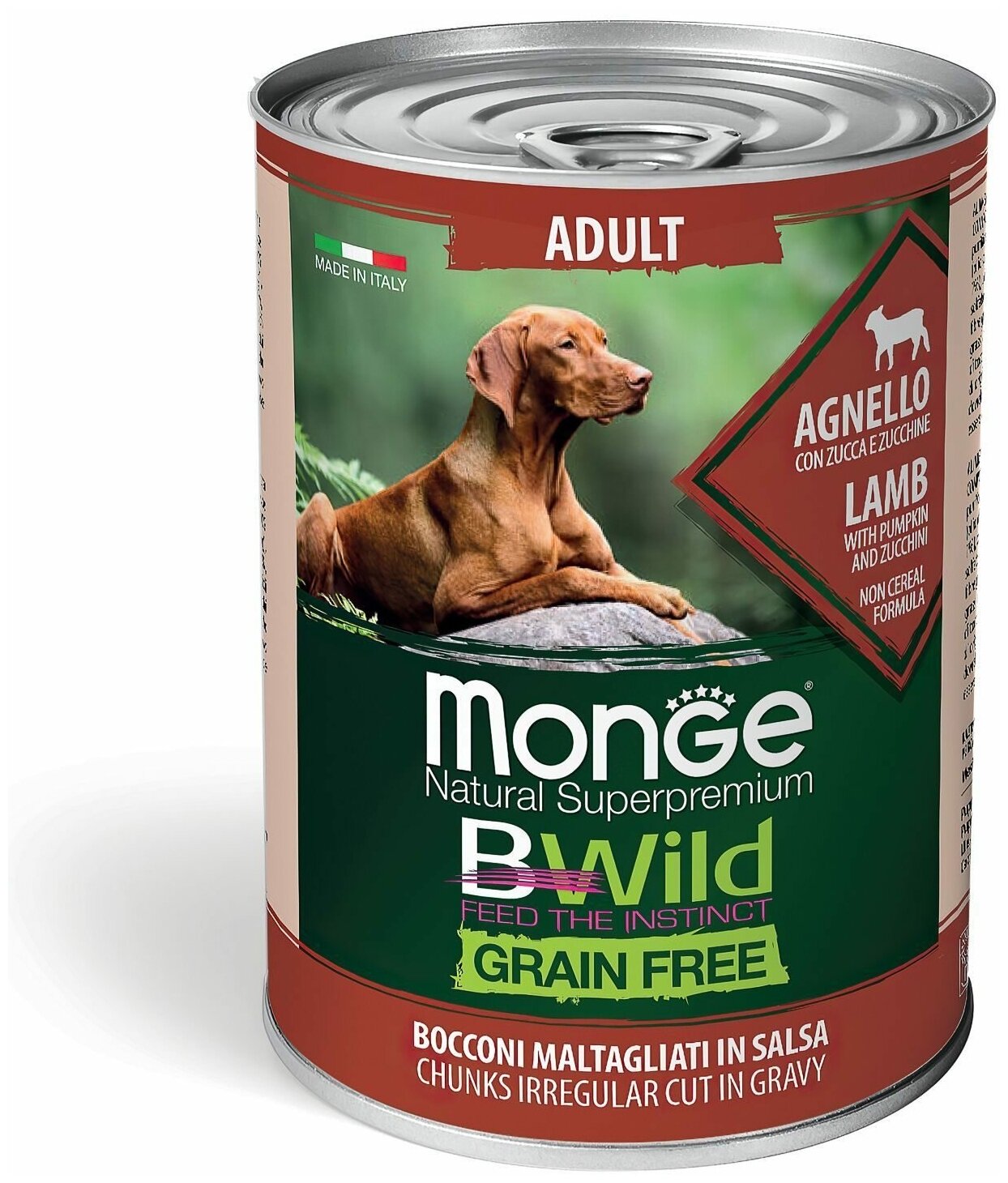 Влажный корм для собак Monge BWILD Feed the Instinct, беззерновой, ягненок, с тыквой, с цукини 1 уп. х 1 шт. х 400 г