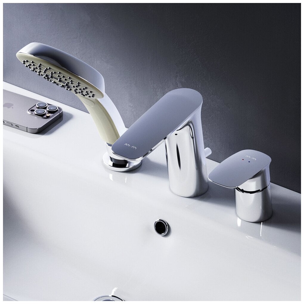 смеситель для ванны AM.PM Inspire V2.0, трёхсекционный, хром - фото №2