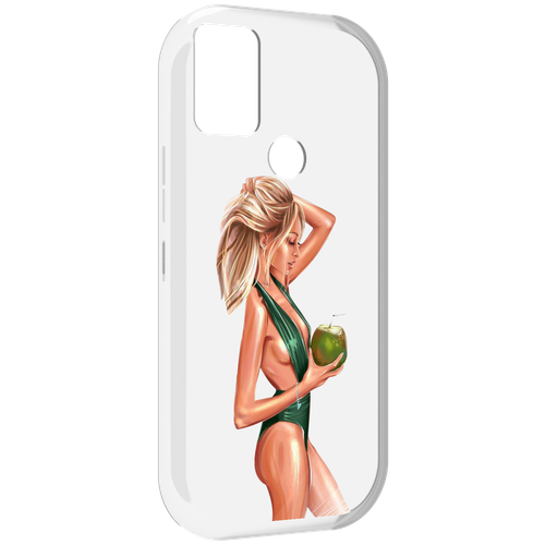 Чехол MyPads девушка-с-кокосом-в-зеленом-купальнике женский для UMIDIGI A9 задняя-панель-накладка-бампер