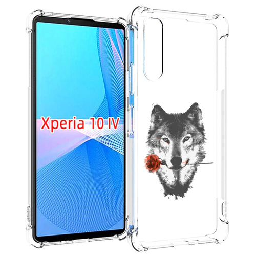 Чехол MyPads волк с розой для Sony Xperia 10 IV (10-4) задняя-панель-накладка-бампер